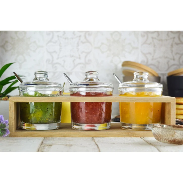 Sendez 3 Gewürzgläser mit Holzkiste und Löffeln Gewürzdosen Parmesandosen Marmeladendosen Set Honigdose Dose Zuckerdose Salzdose Vorratsdose – Bild 6