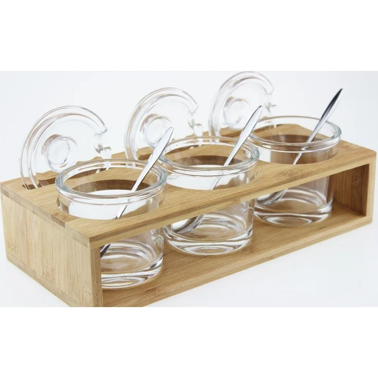 Sendez 3 Gewürzgläser mit Holzkiste und Löffeln Gewürzdosen Parmesandosen Marmeladendosen Set Honigdose Dose Zuckerdose Salzdose Vorratsdose – Bild 2