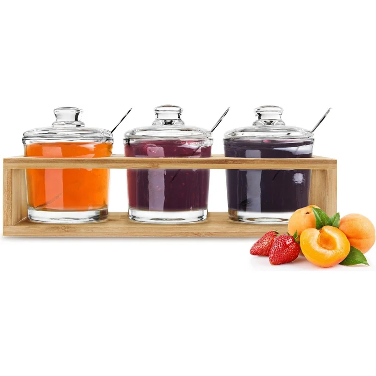 Sendez 3 Gewürzgläser mit Holzkiste und Löffeln Gewürzdosen Parmesandosen Marmeladendosen Set Honigdose Dose Zuckerdose Salzdose Vorratsdose – Bild 3