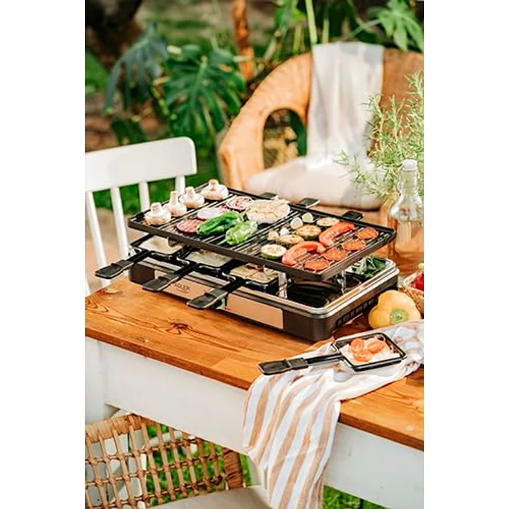 ADLER - Elektro-Raclette-Grill komplett mit Pfännchen - Rauchfreies Barbecue im modernen Stil für 8 Personen - Große Grillfläche - Elektrischer Grillrost - zum Anbraten von Speisen – Bild 5