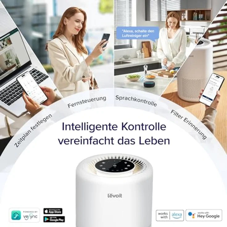 Levoit Core 200S Air Purifier, Luftreiniger mit App Steuerung, bis zu 35 m², CADR 170 m³-h, H13 HEPA-Filter, Alexa-kompatibel, Schlafmodus & Timer, weiß – Bild 4