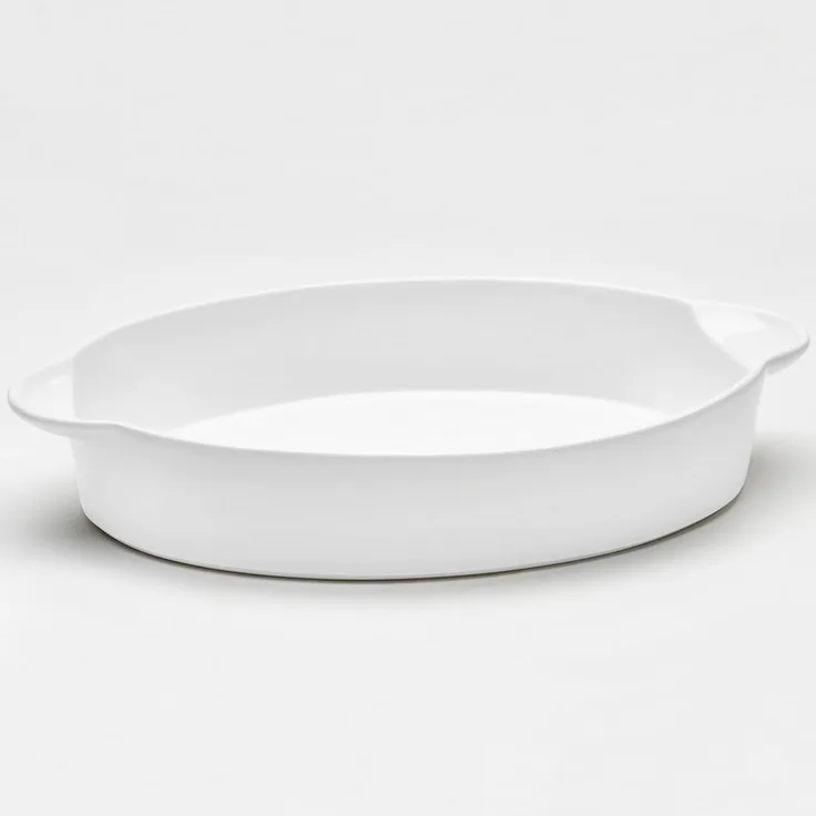 van Well Auflaufform oval, 40 x 26 x 7,5 cm, Porzellan, weiß glänzend, spülmaschinen- und mikrowellengeeignet
