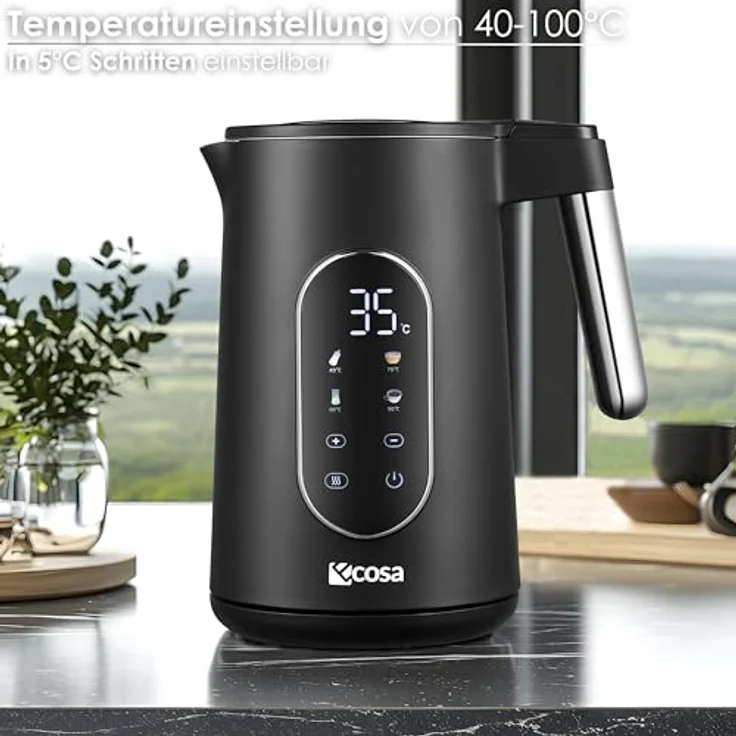 ecosa Wasserkocher Edelstahl mit Temperatureinstellung (40°C-100°C) 1,7 Liter Teekocher LED Display 2200 Watt BPA FREI Warmhaltefunktion Water Kettle – Bild 4