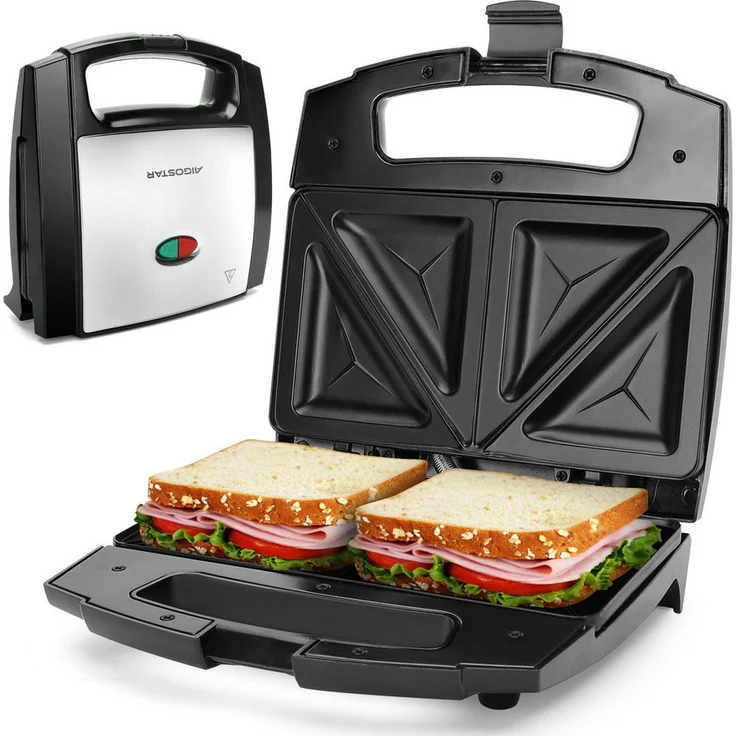 Aigostar Sandwichmaker Sandwichtoaster mit Antihaft-Keramikbeschichtung, 800 W, schnelles Aufheizen, hochhitzebeständiges Gehäuse