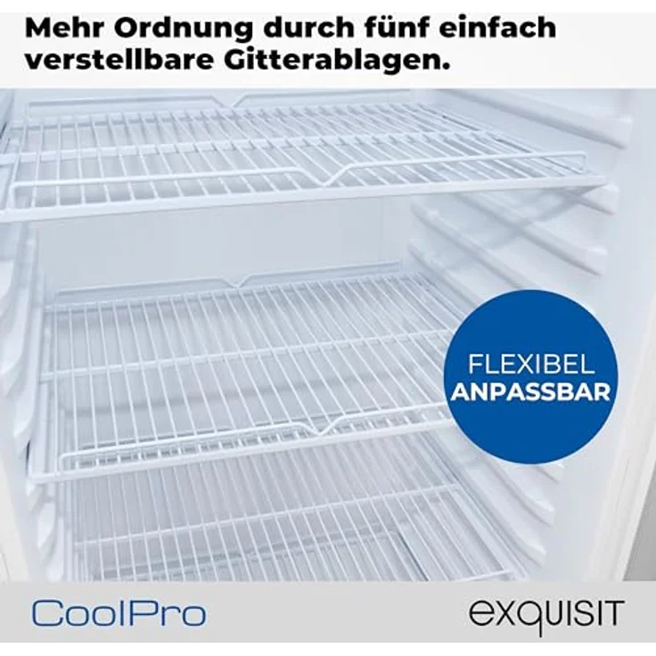 Exquisit GKS5260-GT-431D, Glastürkühlschrank mit 280l Volumen, 173 cm Höhe, Umluft, 5 verstellbare Ablagen, LED-Beleuchtung, weiß – Bild 5