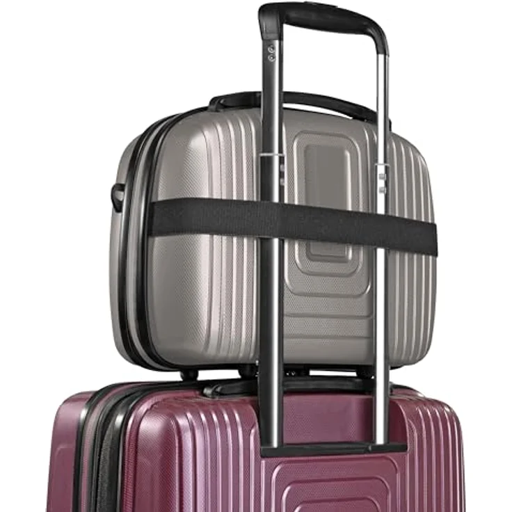 REDOLZ Hartschalen Handgepäck Kosmetik-Koffer | 34 x 17 x 27 cm aus leichtem Polypropylen (Essentials 14) - Stabiles Beauty-Case mit Aufsteckfunktion in elegantem Schwarz - Preisvergleich – Bild 2