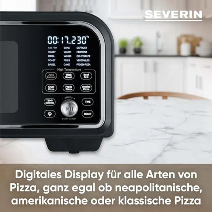 Severin Minibackofen SERICO PG 8575, Integriertes Digitales Display, Pizzastein und Guss-Grillplatte, Heißluft-Frittierkorb, 3-fach verglaste Tür, Automatik-Programme, in edlem Schwarz – Bild 3