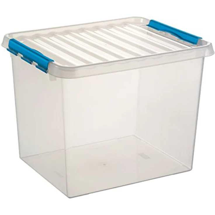 Sunware Q-Line Aufbewahrungsbox, transparent blau, 52 Liter, stapelbar mit stabilen Clips, 50 x 40 x 38 cm