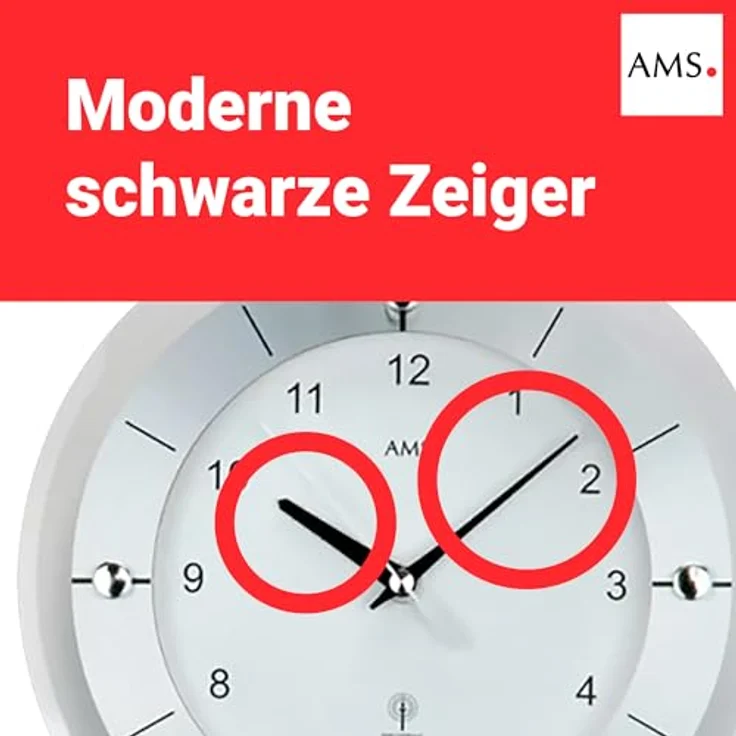 AMS. Pendelwanduhr 5254, Funk, mit silberlackierten Metallstäben, Aluminiumfrontreif und Mineralglas, arabische Ziffern – Bild 4