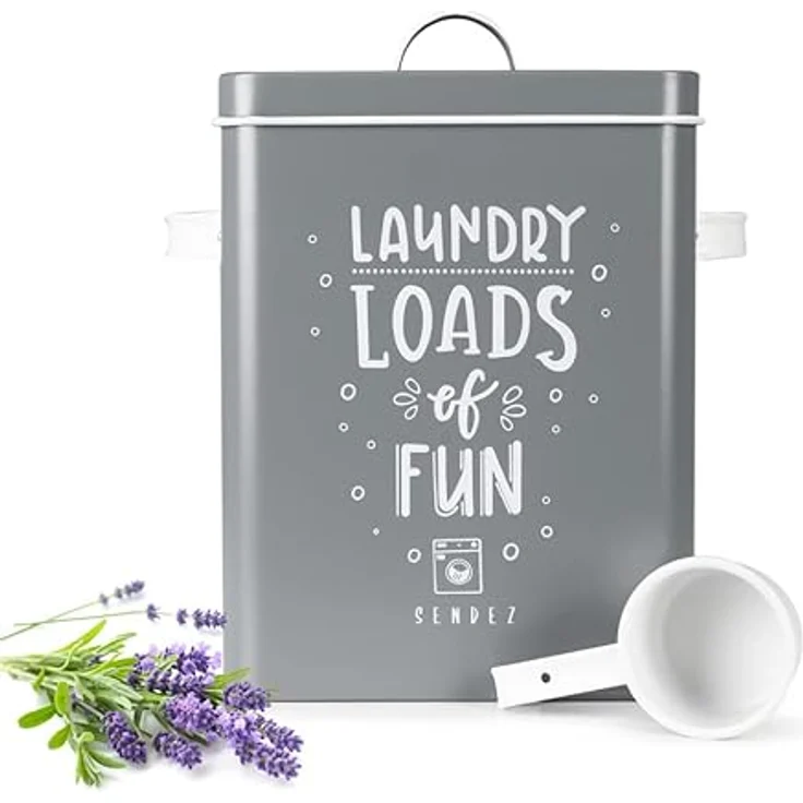 Sendez Waschpulverdose 6L Metalldose mit Deckel und Schaufel Waschmittelbox Aufbewahrungsbox Waschmitteldose Grau – Bild 1