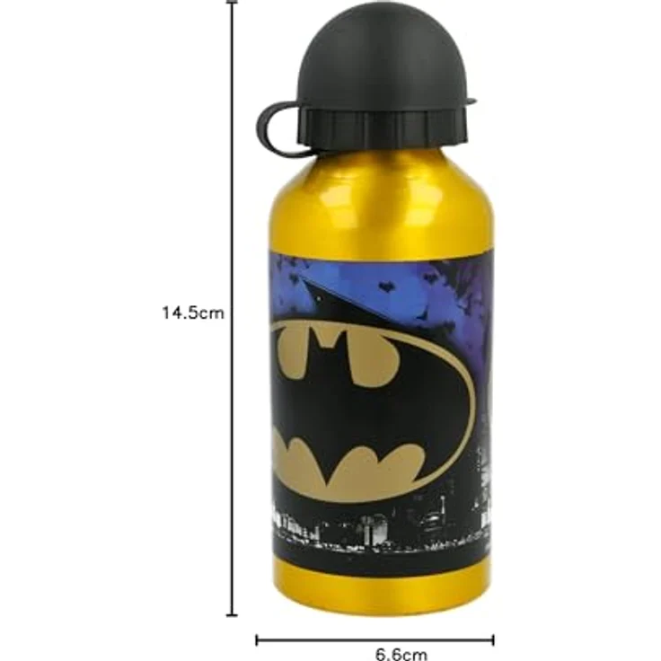 Batman Aluminium Trinkflasche 400 ml mit Sicherheitsverschluss für Kinder, Robuste Konstruktion und cooles Batman-Symbol – Bild 2