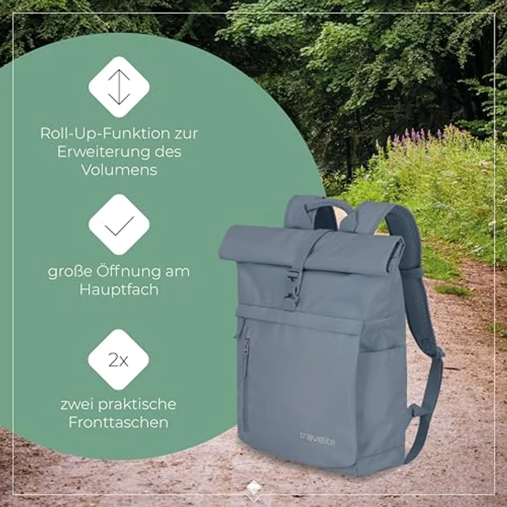travelite BASICS Rollup Rucksack, Freizeitrucksack mit Laptopfach bis 15,6 Zoll, atmungsaktive Rückwand, in Trendfarben erhältlich – Bild 7