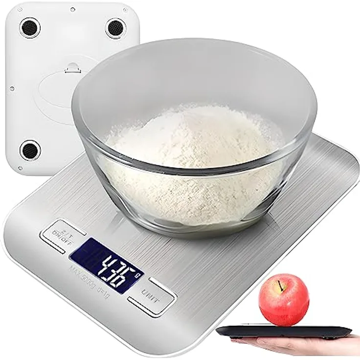 Retoo Küchenwaage Digitale, Digitalwaage, Edelstahl-Lebensmittelwaage, Tragkraft, Waage mit leicht ablesbarer, Abstellautomatik und Tara, Flüssigkeitsmessung, Haushaltswaage zum Backen und Kochen