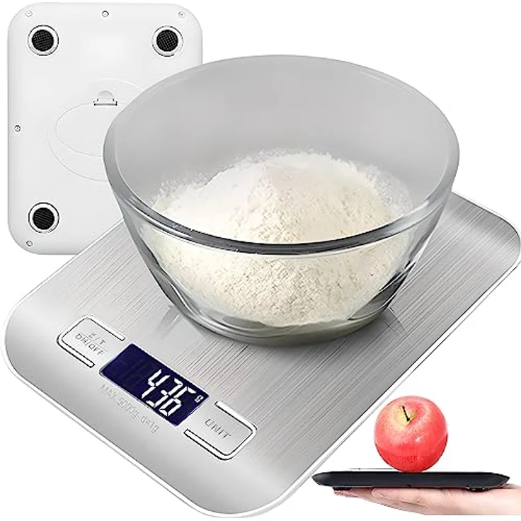 Retoo Küchenwaage Digitale, Digitalwaage, Edelstahl-Lebensmittelwaage, Tragkraft, Waage mit leicht ablesbarer, Abstellautomatik und Tara, Flüssigkeitsmessung, Haushaltswaage zum Backen und Kochen – Bild 1