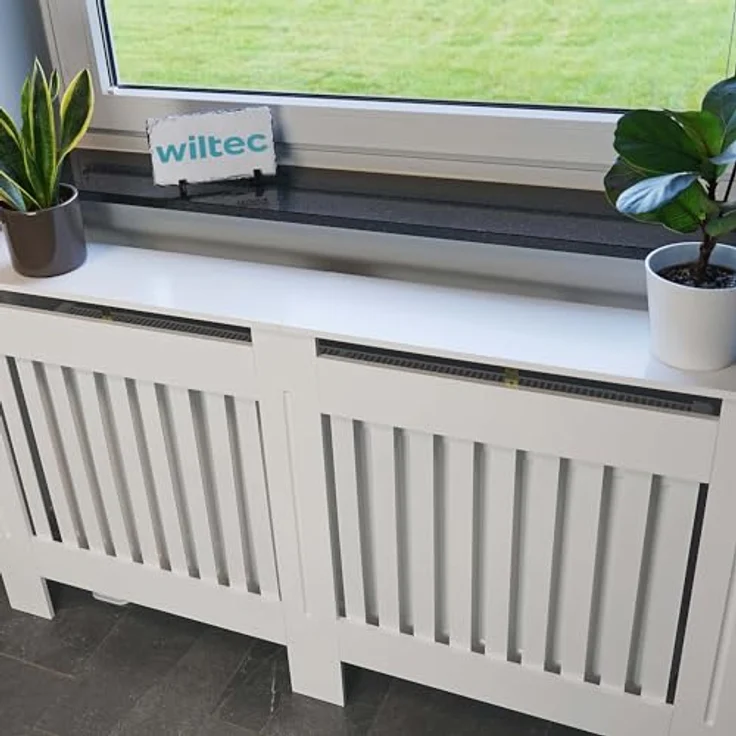 Toboli Heizkörperverkleidung Weiß, 172x19x82cm MDF Heizkörperabdeckung mit Lamellenoptik und kindersicherem Design – Bild 3
