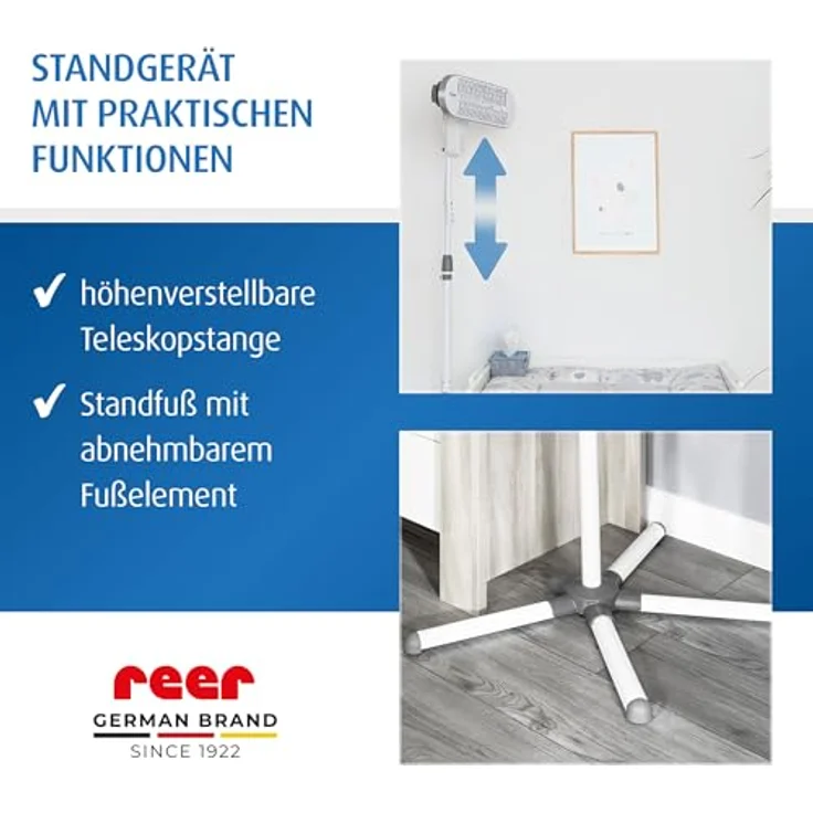 Reer Wickeltisch-Wärmeheizstrahler HeatCare+ mit Infrarot-Carbon-Heizelement, höhenverstellbar, für Standfuß, Weiß – Bild 6