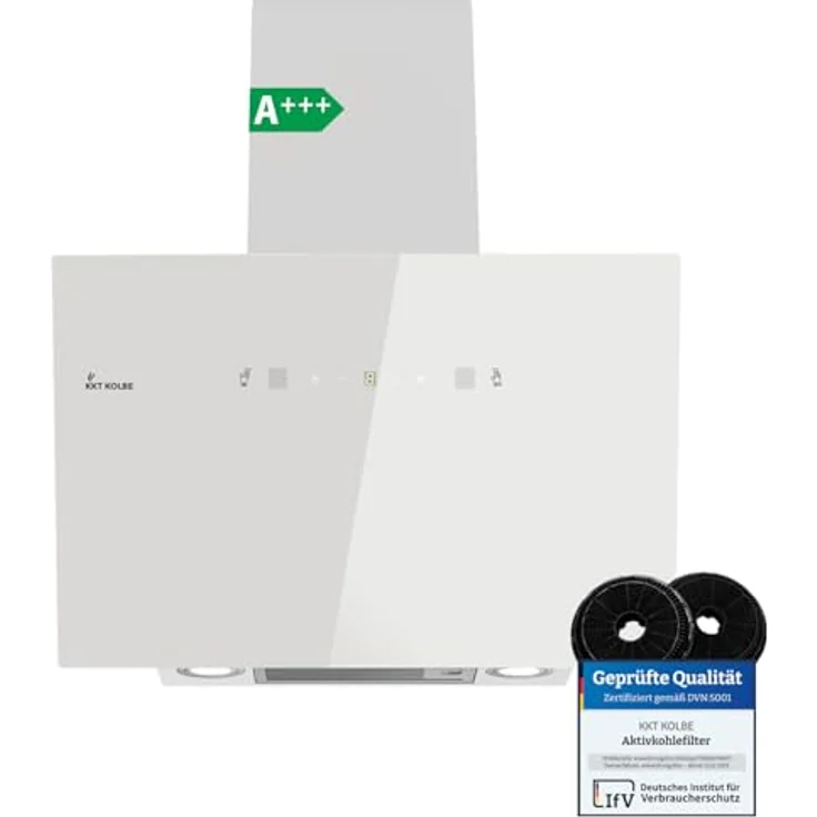 KKT KOLBE Dunstabzugshaube TRIO6025W, 60cm Wandhaube kopffrei mit Gestensteuerung, 782cbm/h, Weiß, Glas, SensorTouch Bedienung, LED-Beleuchtung – Bild 1
