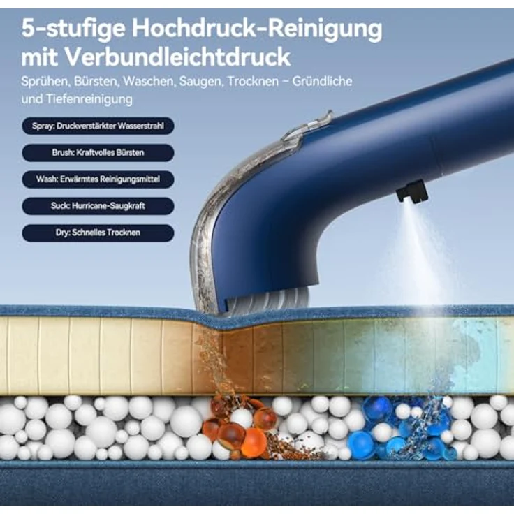 Deerma DEM-BY200 2-in-1 Dampfreiniger und Staubsauger, 900W Leistung, 5 Spezialbürsten - Für Tiefenreinigung von Hartböden und Textilien – Bild 2
