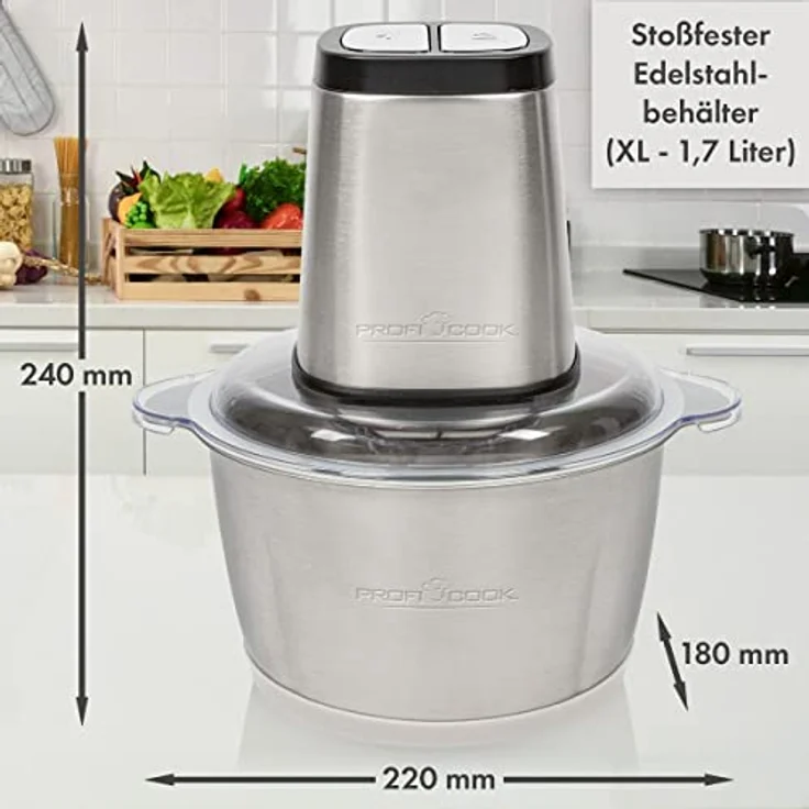 ProfiCook Zerkleinerer PC-MZ 1227, elektrischer Multizerkleinerer mit Ice Crush-Funktion, 1,7 L Edelstahlbehälter, 2 Geschwindigkeitsstufen – Bild 6