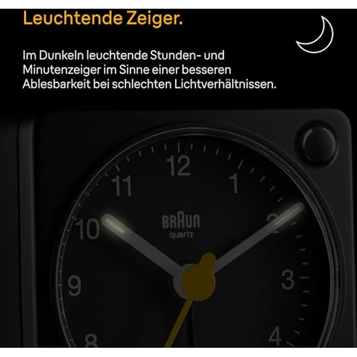 Braun BC02XB, analoger Reisewecker mit Schlummerfunktion und Licht, kompaktes Design, ruhiges Quarzuhrwerk, Crescendo-Alarm, schwarz – Bild 4