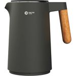 BALTER Edelstahl Wasserkocher mit Temperatureinstellung, 45°C-100°C, Doppelwand, BPA frei, leise & kabellos, Warmhaltefunktion, Teekocher mit Temperaturanzeige, 1.5L, 2200W, Schwarz (Blue Gray)