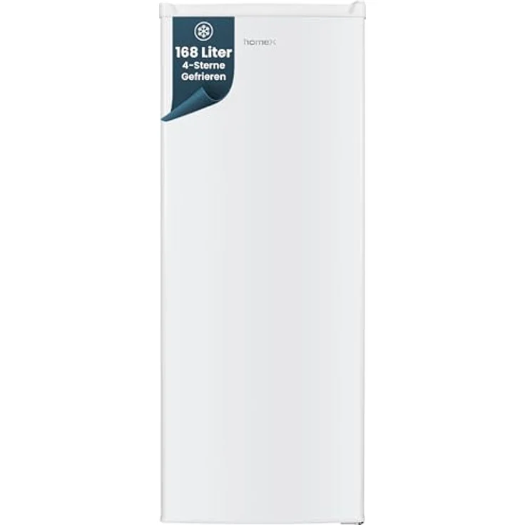 homeX FS1681E-W, Gefrierschrank mit 168L Nutzinhalt, 4-Sterne Gefrierleistung, freistehend, leise, weiß – Bild 1