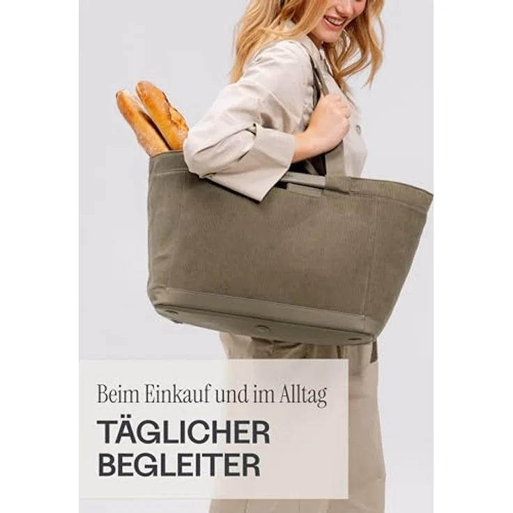 Kapten & Son Vaasa Einkaufskorb faltbar Cord Dusty Khaki, 25 L, inkl. Einkaufswagen-Chip, abwischbares Innenmaterial, praktisches Magnetfach – Bild 2