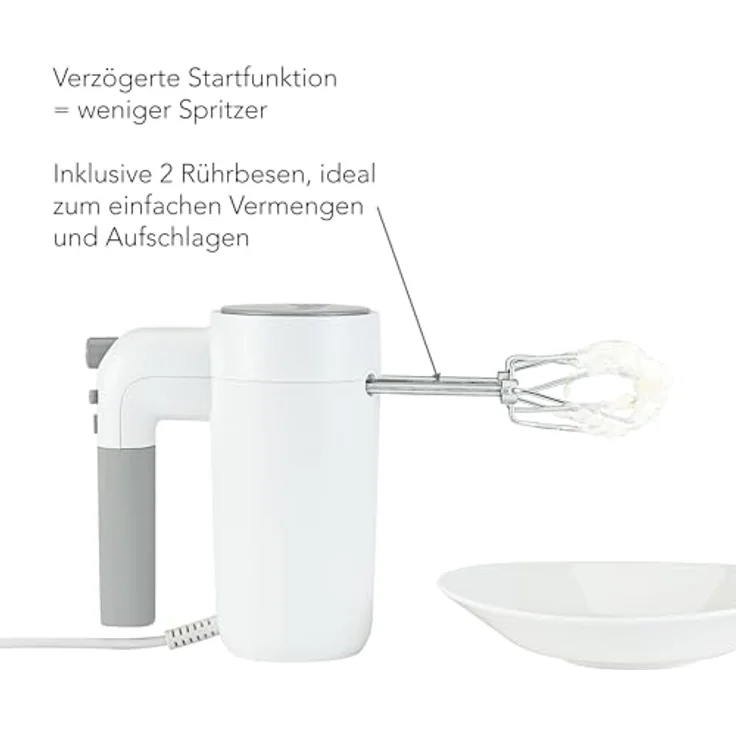 Wilfa Handmixer Easy Mix 350 | 5 Geschwindigkeiten, Boost- und Auswurf-Funktion | 2 Schneebesen, Zubehör-Halterung | 350 Watt, 1,4m Kabel | HM2W-350 (weiß-grau) – Bild 4