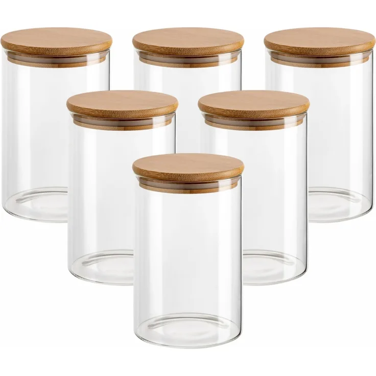 gouveo 6er Set Vorratsdose 500 ml rund aus Borosilikatglas mit Deckel - Robustes Vorratsglas, in verschiedenen Größen erhältlich