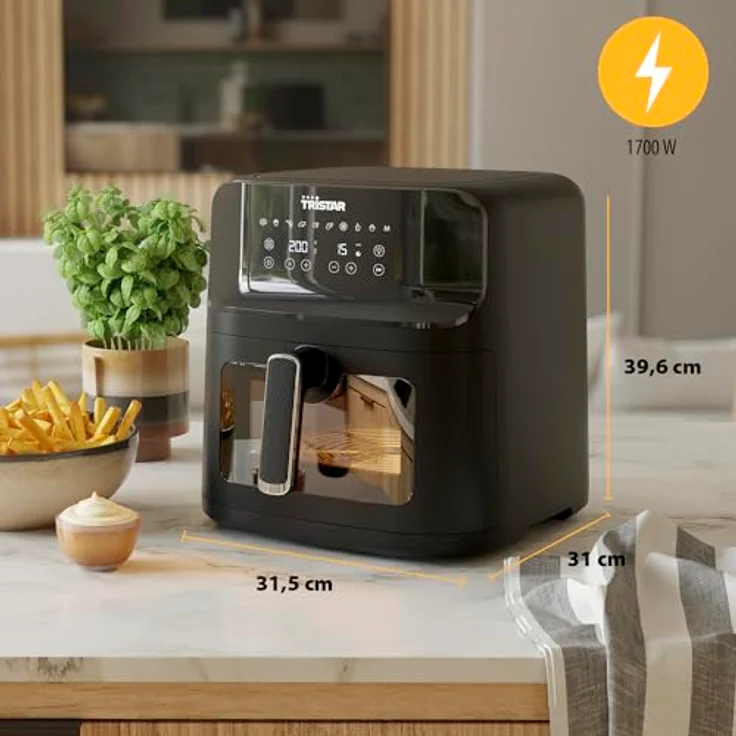 Tristar Heißluftfritteuse FR-9039, 1700 W, 7,5 l, digitales Display, Sichtfenster, fettfreies Kochen – Bild 3