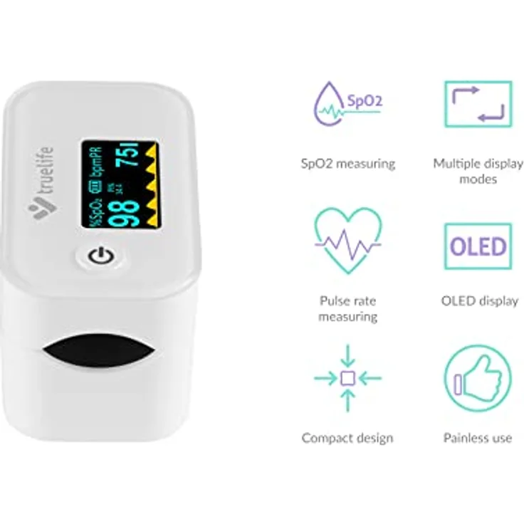 TrueLife Oximeter X3 Pulsoximeter Fingeroximeter, Messung der Sauerstoffsättigung des Hämoglobins, der Herzfrequenz und des Perfusionsindexes, 6 Anzeigemodi, Finger Messgerät mit Pulsmesser – Bild 2