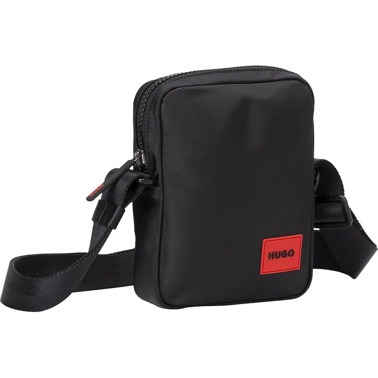 Hugo Boss Ethon 2.0N_NS zip, Umhängetasche aus strukturiertem Gewebe, schwarz, verstellbarer Schulterriemen, Hauptfach mit Zipper, Maße 20 x 15 x 5 cm