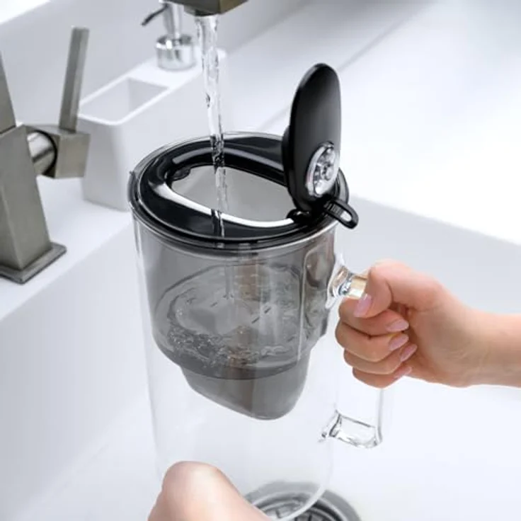 AQUAPHOR Glass Wasserfilter-Kanne aus Borosilikatglas, 2,5 L, Schwarz, inkl. 1 MAXFOR+ Kartusche zur Kalkreduzierung und Verbesserung des Geschmacks – Bild 3
