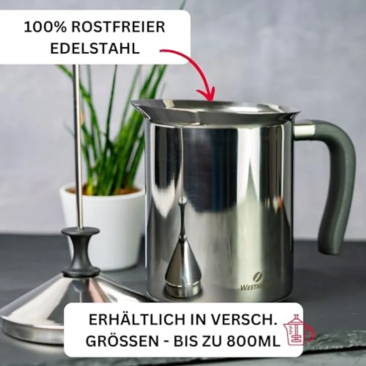 Westmark Milchaufschäumer, 800 ml, Rostfreier Edelstahl, Kunststoff (PP), Brasilia, Silber-Schwarz, 24742260 – Bild 3