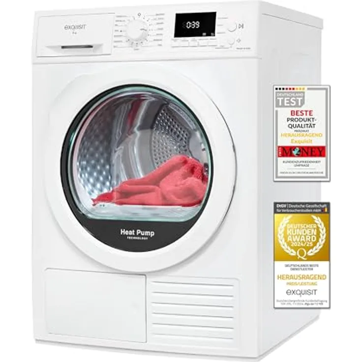 Exquisit Wärmepumpentrockner TWP903-410 weiss | 9 kg Fassungsvermögen | Energieeffizienzklasse A++ | Kindersicherung | Auto Abschaltung