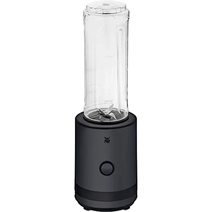 WMF Küchenminis Smoothie-to-go, Mini Standmixer mit zwei Mix-/Trinkbehältern 0,6l, Mixer Hochleistungsmixer 300 W, edelstahl matt, schwarz – Bild 1