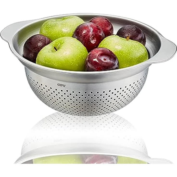 GEFU Seiher Premio - 3-in-1-Funktion: Abseihen, Waschen und Dünsten, Ø 23 cm, Edelstahl, Silber – Bild 3
