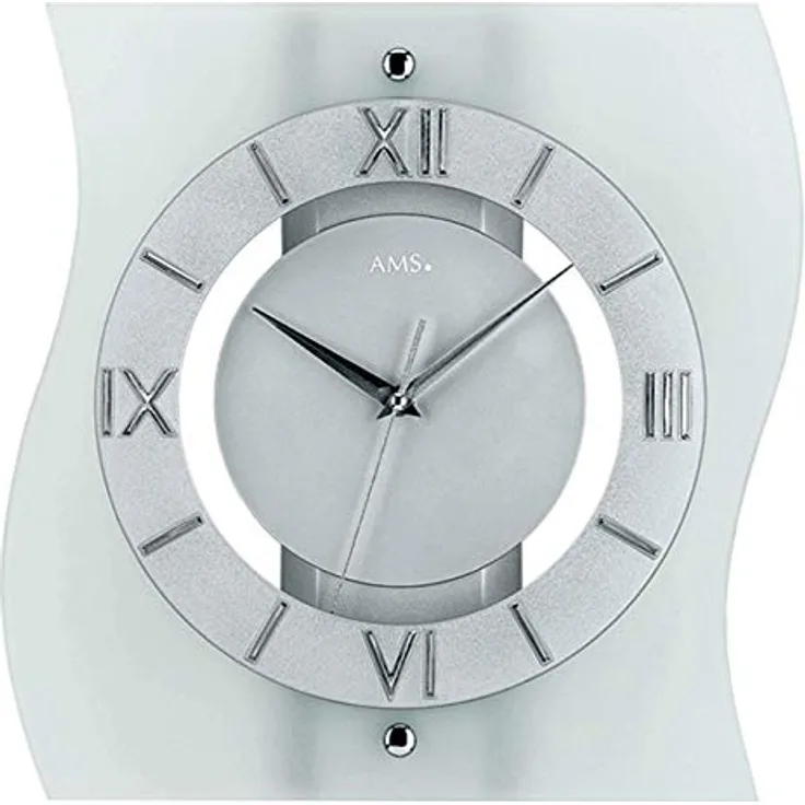 AMS F5909 Funk-Wanduhr, Holz, Silber, 35 x 35 x 12 cm