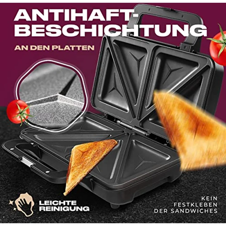 ProfiCook PC-ST 1092 Sandwichtoaster, extra große Sandwichplatten für amerikanische XXL-Toastscheiben, Edelstahleinlage, Antihaftbeschichtung, 2 Kontrolleuchten – Bild 4