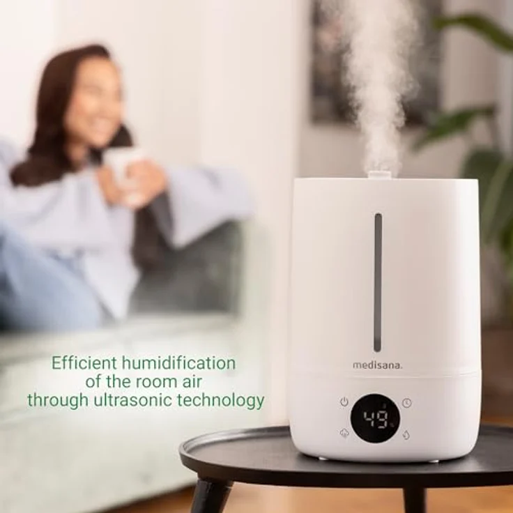 Medisana AH 663 Luftbefeuchter mit Hygrometer und Ultraschall-Technologie, elektrischer Lufterfrischer mit LED-Anzeige, Timer und Schlafmodus, Diffuser für Büro, Schlafzimmer, Wohnzimmer, Kinderzimmer – Bild 5