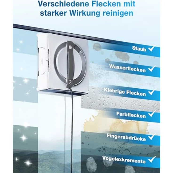 ECOVACS WINBOT W2 Fensterputzroboter, Kantenreinigungsmodus, Dreifach-Düsen Wassersprüher, 10-stufiges Schutzsystem, App-Steuerung, Winbot Elektrischer – Bild 3