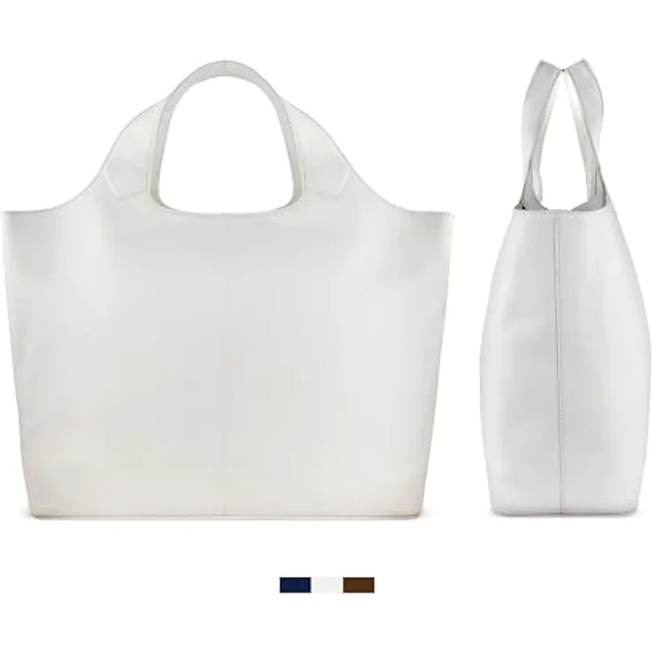 bugatti Elsa Shopper Tasche L, 100% Leder, 50 cm mit Laptopfach, weiß – Bild 3