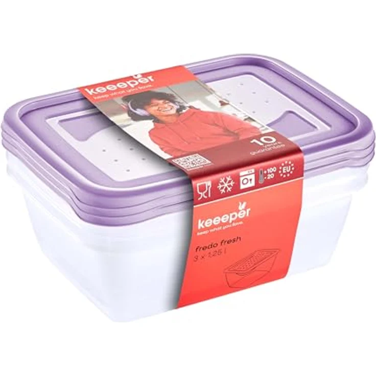 keeeper fredo fresh Frischhaltedosenset, 3-teilig, lebensmittelecht, gefrier- und spülmaschinengeeignet, Violett – Bild 2