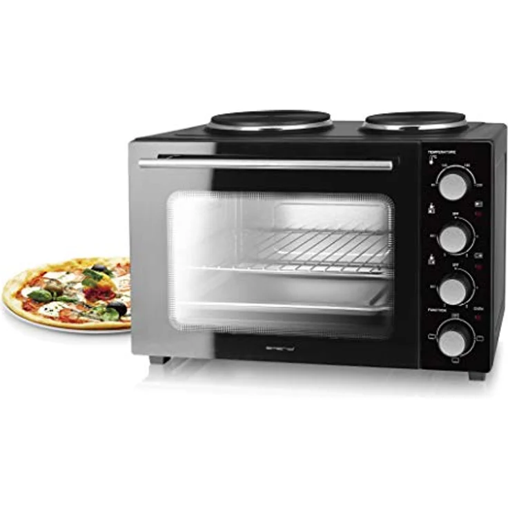 Emerio Multi Backofen MO-125236.4, Camping Küche mit 2 Kochplatten, Pizzaofen, schwarz – Bild 4