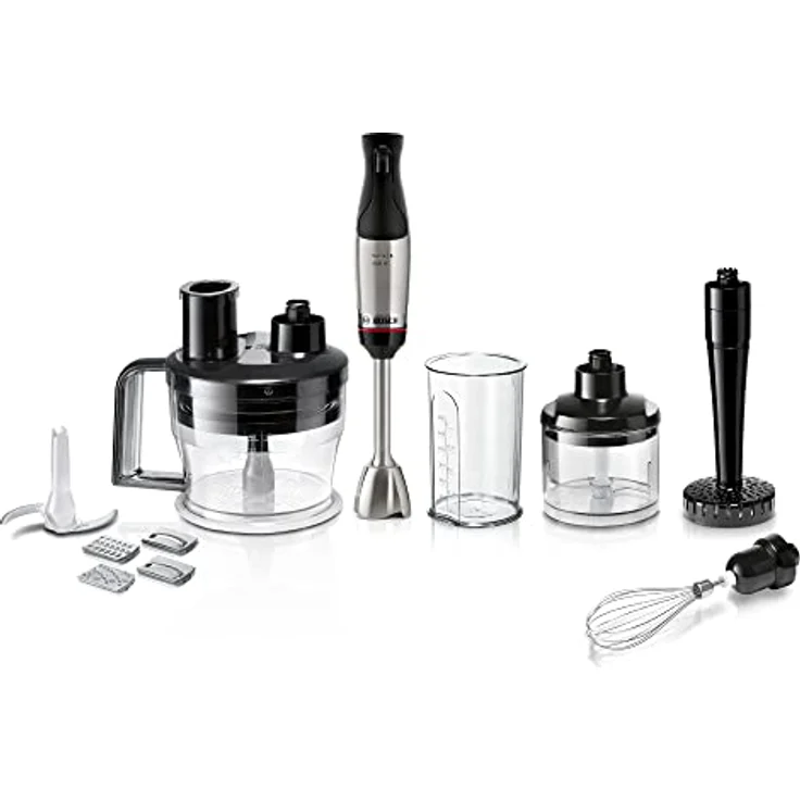 Bosch Stabmixer ErgoMaster Serie 6 MSM6M673, 10 Jahre Motorgarantie, Edelstahl-Klingen, verschleißfreie Keramik-Kupplung, Luftkühlung, Zerkleinerer, Kartoffelstampfer, Schneebesen, 1000 W, Edelstahl – Bild 1