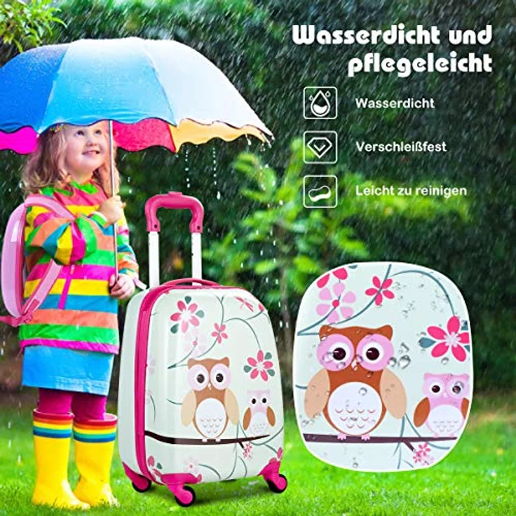 KOMFOTTEU Kinderkoffer mit Rucksack, Kinder Trolley Gepäck, leicht und stabil, PC- und ABS-Material, blau – Bild 3