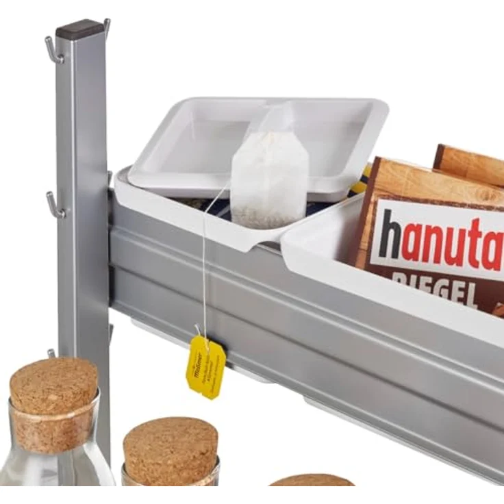 Kesseböhmer YouboXx-Set 3 Organisationssystem für Apothekerauszug, 6 Boxen (1,0 L und 2,1 L) mit weißen Deckeln und Trennteiler, silbergraue Trägerschienen – Bild 4
