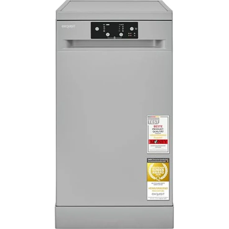 Exquisit GSP59109-451D, Geschirrspüler Unterbaufähig, 9 Maßgedecke, 4 Programme, Aquastop-Schlauch, 49 dB, Silber – Bild 1