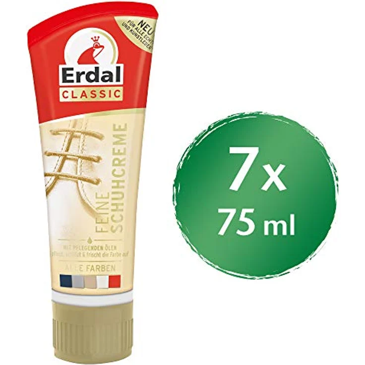 Erdal Feine Schuhcreme alle Farben, Tubencreme für Glattlederschuhe, mit echtem Mandelöl, farblos, 7er Pack (7 x 75 ml) – Bild 1