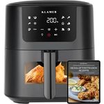 KLAMER Heißluftfritteuse 5l XL, Ölfreier 1500W Airfryer mit LED-Touchscreen und deutschem Rezeptbuch, spülmaschinenfester Korb - Weiß